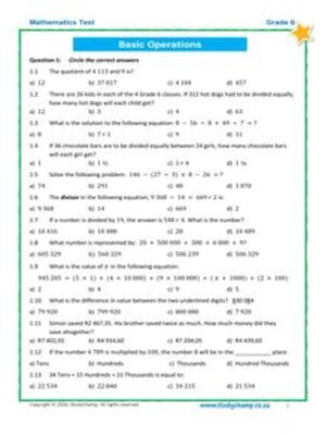 cover image of Grade 6 Maths Test 1: Operations